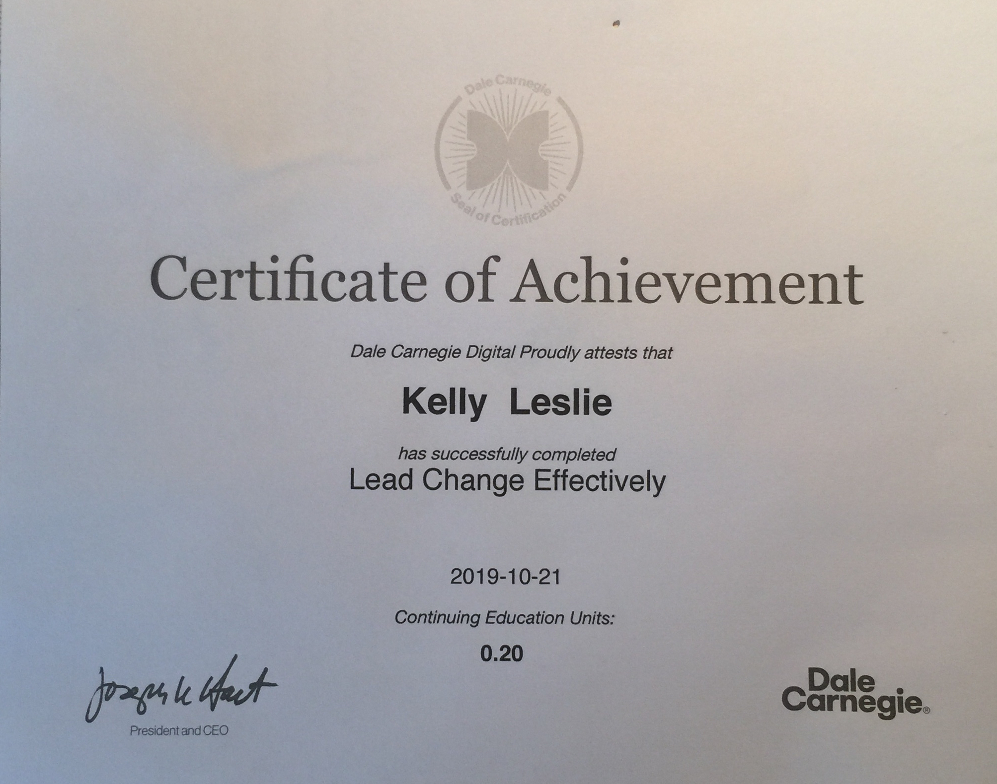 Lead Change Certificate 2019